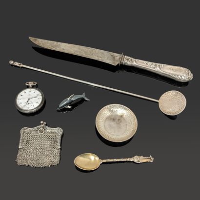 null Set in silver (925 and 800): vermeil "souvenir" spoon, the handle decorated...