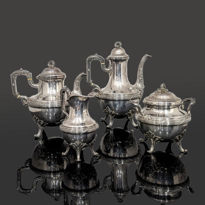 null Silver (925) tea and coffee service, decorated with molding friezes and ribbon...