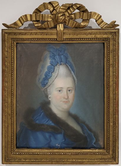 null 18th century FRENCH SCHOOL: PORTRAIT OF A WOMAN WITH A BLUE RIBBON AND A NECK...