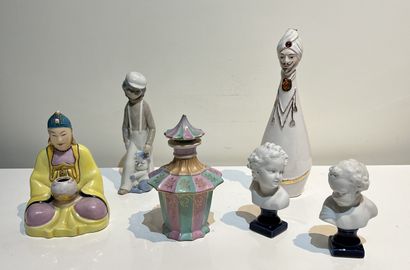 null Porcelain, including Limoges: - fakir bottle, Coronetti Italy. H. 29 cm; - figurine...