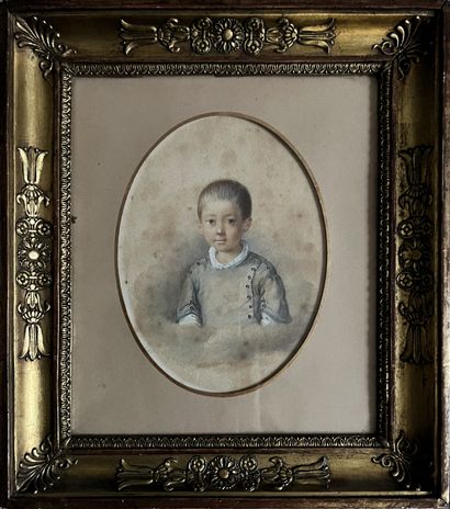 null Louise GIRARD (act.1824-1850) : PORTRAIT OF A YOUNG BOY. Watercolor, signed...
