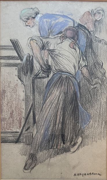 null Herman HEIJENBROCK (1871-1948) : WORKERS IN ACTIVITY. Charcoal, red chalk and...