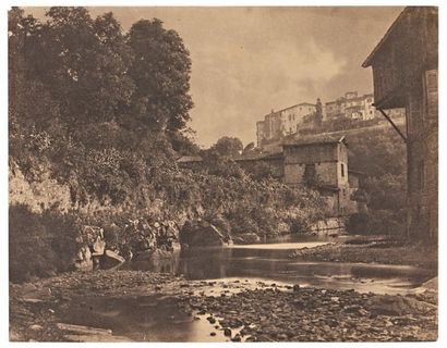 André GIROUX (1801-1879) Anciennes papeteries au bord de la rivière Durolle, Thiers,...
