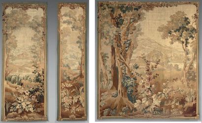 null Série de trois tapisseries d'Aubusson du XIXème siècle. La plus grande ornée...