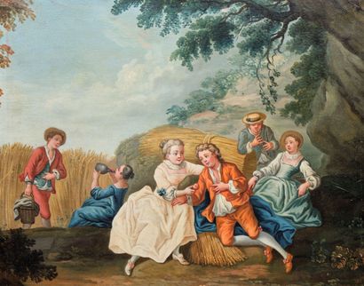 null Ecole FRANCAISE du XVIIIe siècle : LES MOISSONS. Huile sur toile. 71 x 88 cm....