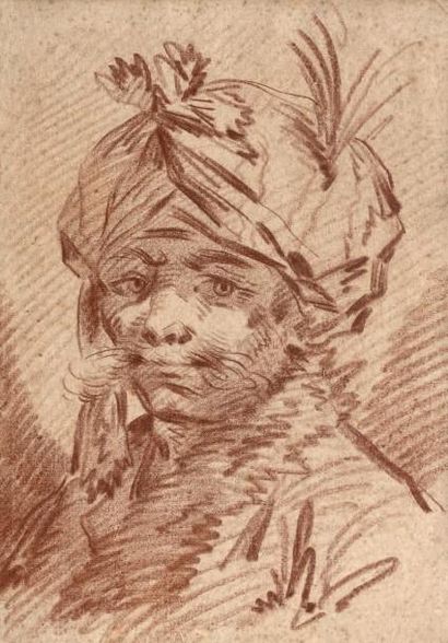 Jean-Baptiste LEPRINCE (Metz 1734 - Saint-Denis-du- 
TÊTE D'HOMME AU TURBAN.
Sanguine.
28,5...