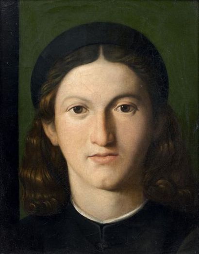 ECOLE FRANCAISE DU XIXème siècle 
PORTRAIT DE JEUNE HOMME, d'après Lorenzo Lotto
Huile...