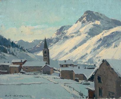 Charles-Henry CONTENCIN 
VAL D'ISÈRE ET LE CHARVET.
Huile sur carton marouflée sur...