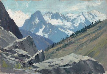 Charles-Henry CONTENCIN 
COL DES MONTETS.
Huile sur carton, non signée, titrée en...