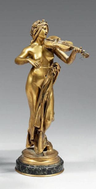 EUGÈNE DELAPLANCHE (1836-1891) 
LA VIOLONISTE ou ALLEGORIE DE LA MUSIQUE.
Bronze...