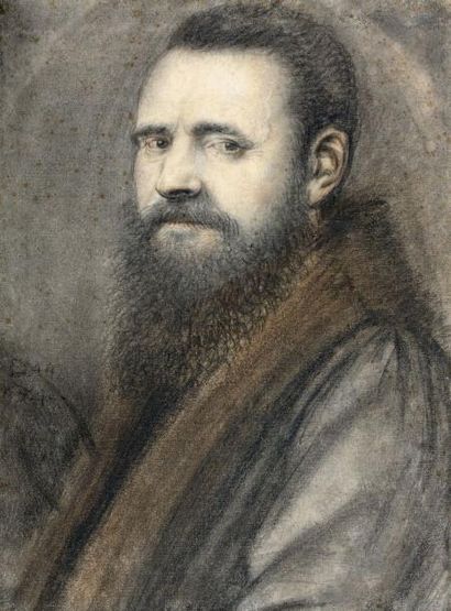 Nicolas LAGNEAU (actif au XVIIème siècle) 
PORTRAIT D'HOMME BARBU EN COL DE FOURRURE,...