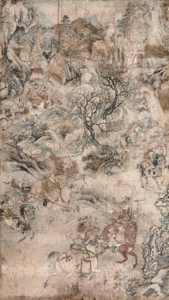CHINE - Fin du XVIIIème siècle 
Encre et couleurs sur soie, représentant la légende...