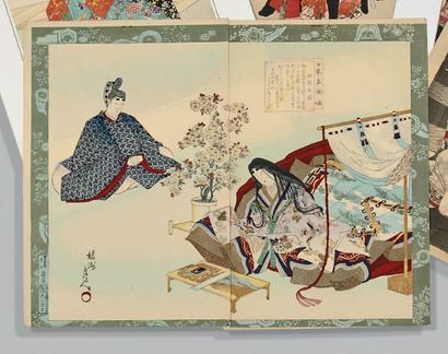 Toyohara Chikanobu (1830-1912) 
Un triptyque, deux diptyques et un oban tate-e, représentant...