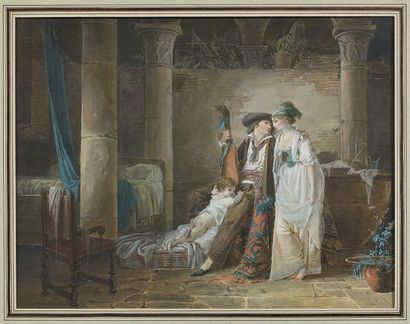 Jean-Baptiste MALLET (1759-1835) 
- L'ENFANT CHÉRI.
- LA PRIÈRE DU SOIR.
Deux gouaches...