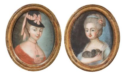 Ecole Française du XVIIIème siècle 
PORTRAITS DE JEUNES FEMMES.
Deux pastels formant...