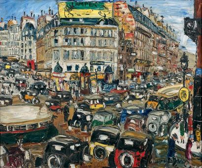 Lucien GENIN (1894-1953) CARREFOUR PARISIEN ANIMÉ.
Huile sur toile, signée en bas...