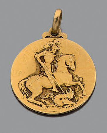 Médaille religieuse en or jaune 18K (750)...