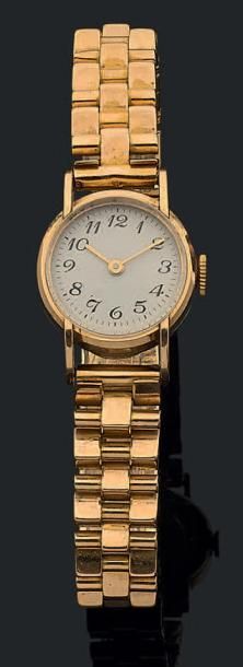 null Montre bracelet de dame en or jaune 18K (750) à boîtier rond, à quartz, le bracelet...