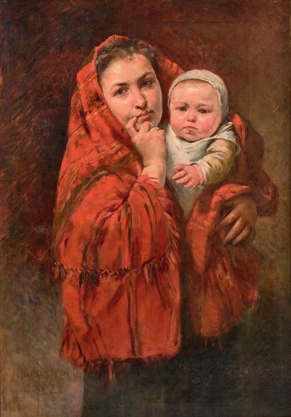 Pierre DUPUIS (1833-1915) MÈRE ET ENFANT.
Huile sur toile, signée en bas à droite...