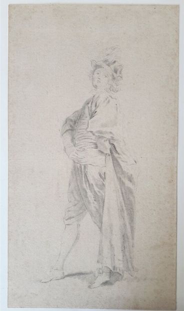  Jean Antoine Watteau (1684-1721) dans le goût de. Homme en cape. Dessin au crayon... Gazette Drouot