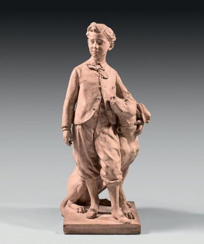 Carpeaux Jean-Baptiste (1827/1875): The Imperial Prince with his dog Nero, pink patinated...