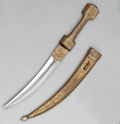 Turkish dagger, kandjar, browned iron handle,...