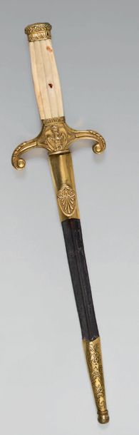 null Navy officer's dagger, gilded brass guard, two keels bent downwards, carved...