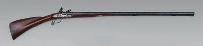  Large flintlock shotgun, double barrel in blue table, gold lights, length 98.5 cm,...