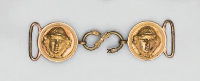 Pair of engraved and gilded brass officer's...