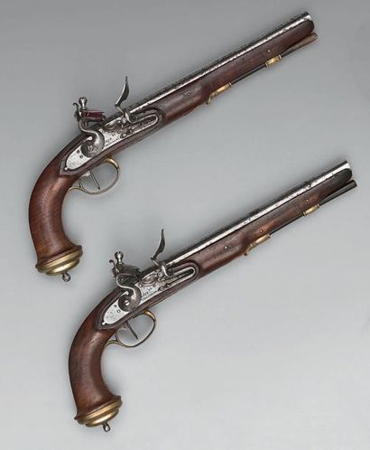  Rare pair of flintlock pommel pistols from the Mameluck officer of the consular...