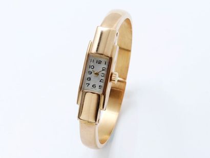 null Montre bracelet de dame en or 750 millièmes, cadran argenté avec chiffres arabes...