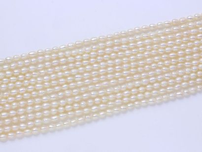 null Lot composé de 2 colliers ornés de 3 rangs de perles de culture baroques agrémentés...