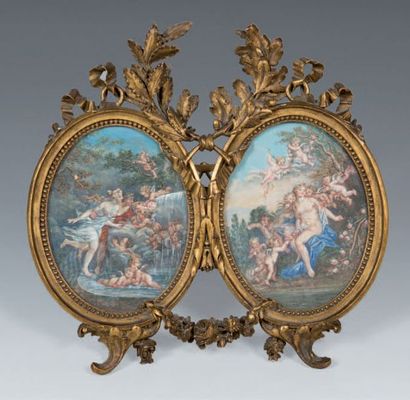 Ecole FRANÇAISE du XIXème siècle, dans le goût de François BOUCHER Vénus et Apollon...