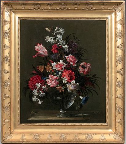 Nicolas BAUDESSON (Troyes 1611 - Paris 1680) Vase de fleurs sur un entablement
Toile
66...