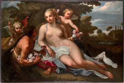 Ecole ITALIENNE vers 1700, atelier de Carlo CIGNANI Venus and Love
Canvas
150 x 220...