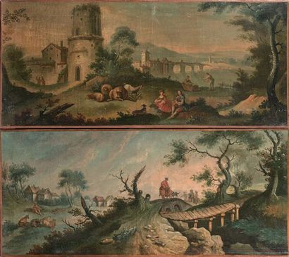 Ecole VENITIENNE du XVIIIème siècle, entourage de Giuseppe ZAIS Views of the Italian
Four
Canvas...