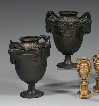 Paire de vases en bronze ciselé et patiné;...