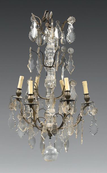 Six-light chandelier in bronze and molded-cut...