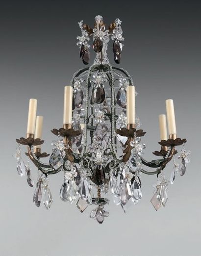  Small bell-shaped chandelier in bronze or gilded brass or painted in imitation of...