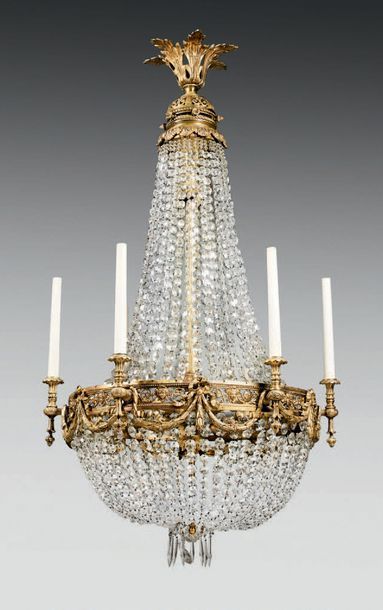 null Chandelier basket chandelier with six chiselled bronze lights adorned with crystals...