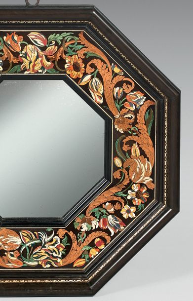 null Rare frame inlaid with ebony, ivory, horn or octagonal dyed bone, the view highlighted...