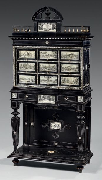 Rare small cabinet in blackened and ivory...