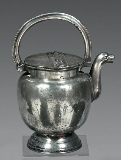 LYON MILK CRUCHE in pewter called "Dourne", in the form of a pedestal baluster, a...