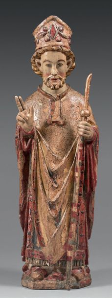 Saint Évêque (Augustin ?) en bois de résineux...