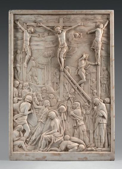 Large and important carved marble bas-relief...