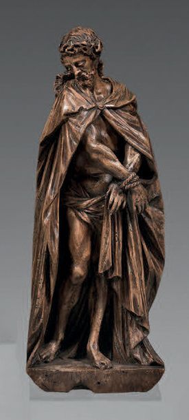  «Ecce Homo» (Jn 19,4-6) en bois de chêne sculpté en ronde-bosse. Le Christ, coiffé...