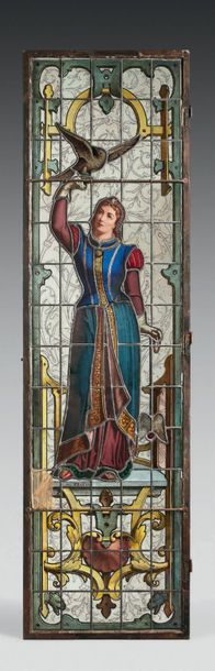 null Ensemble de quatre verrières en verre cathédrale, polychrome, grisaille, émaux...