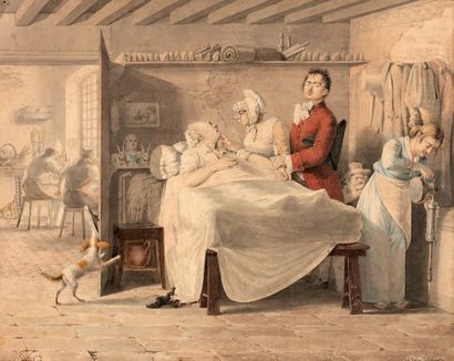 Ecole SUISSE du XIXème siècle, suiveur de Adam Rudolf TOEPFER La visite au malade...