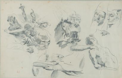 Eugène DELACROIX (1798-1863) Study of characters and horses
Black pencil and stump...