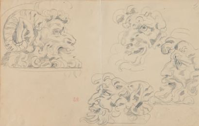 Eugène DELACROIX (1798-1863) Étude de sculptures de têtes de faunes
Dessin au crayon...